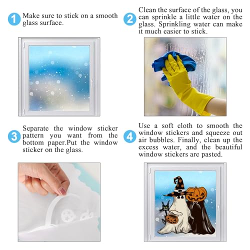 Vintage Halloween Window Clings – 6 Double-Sided PVC Sheets with Ghosts, Pumpkins, Cats & Bats