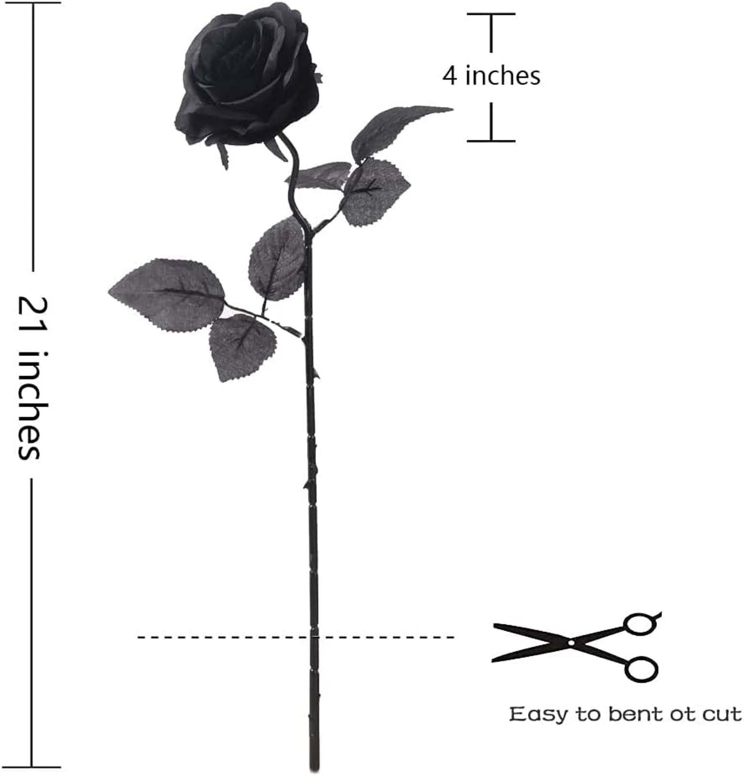 Artificial Black Roses – 12PCS 21" Long Stem Silk Flowers for Halloween, Gothic Wedding & Home Decor