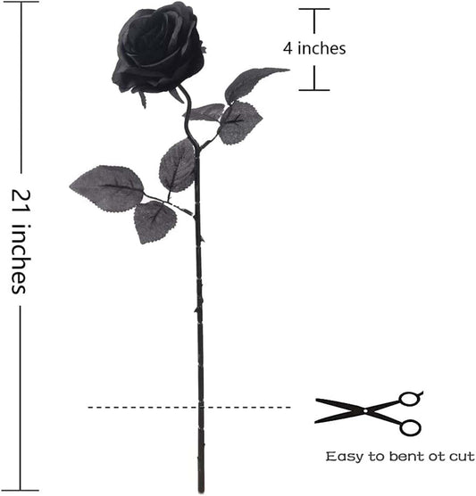 Artificial Black Roses – 12PCS 21" Long Stem Silk Flowers for Halloween, Gothic Wedding & Home Decor