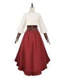 Red Renaissance Pirate Costume Set – 2-Piece Medieval Skirt & Blouse Outfit with Corset and PU Belt