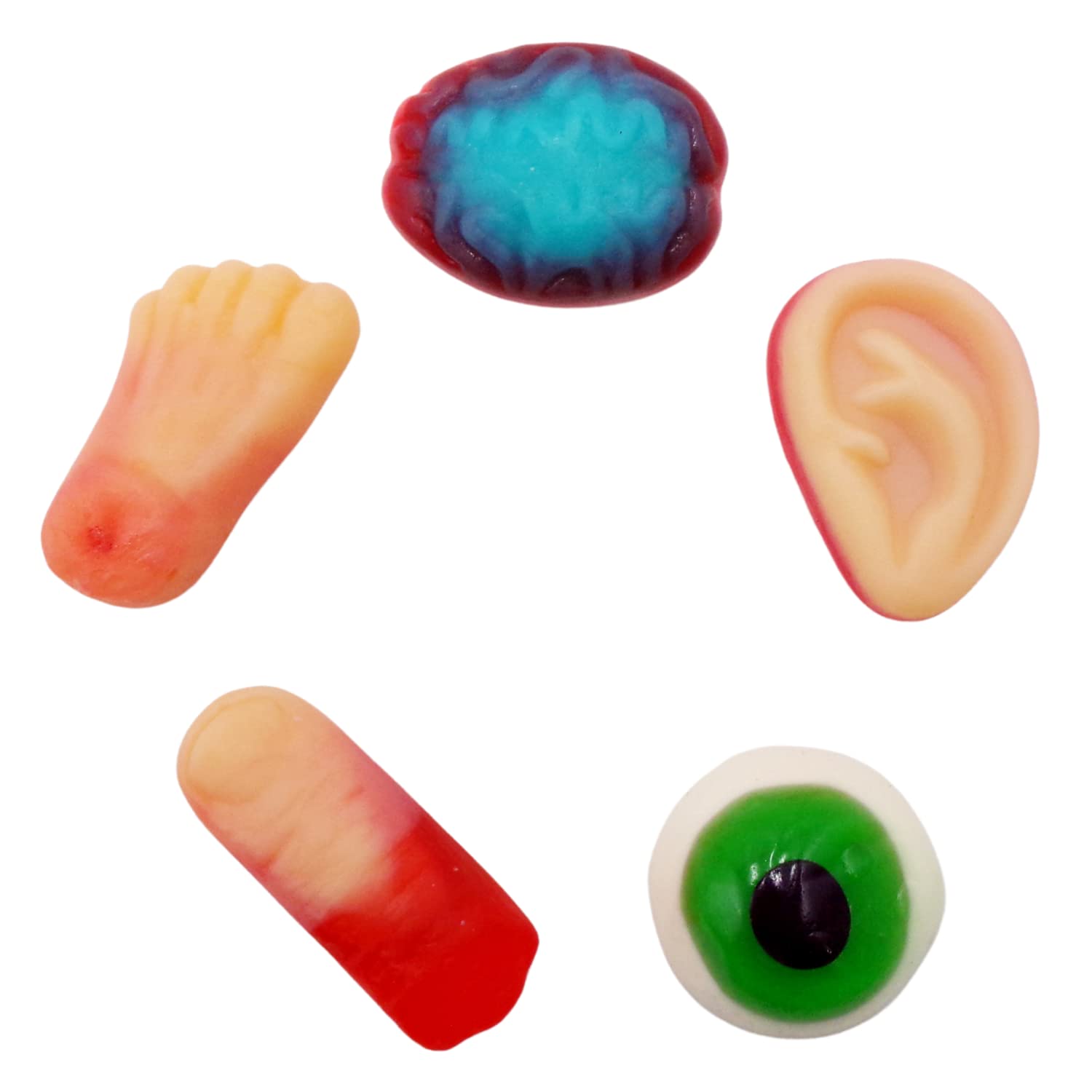 Halloween Gummy Body Parts Candy – 50 Count Individually Wrapped Assorted Gummies (Eyeballs, Fingers, Brains, Ears & Feet)