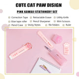 Pink Cat Paw 10-Piece Stationery and Desk Tool Set