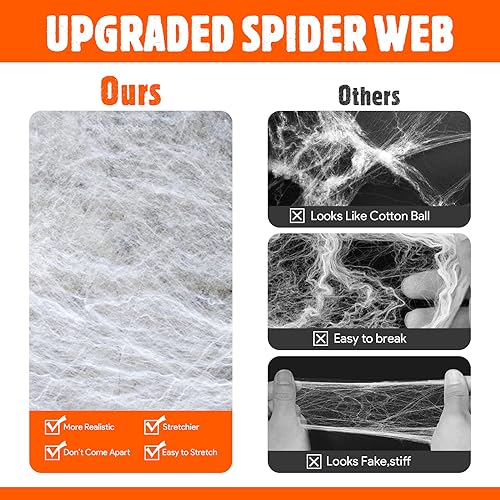 1400 Sqft Halloween Spider Web – Ultra Stretchy Polyester Cobweb for Indoor & Outdoor Decorations