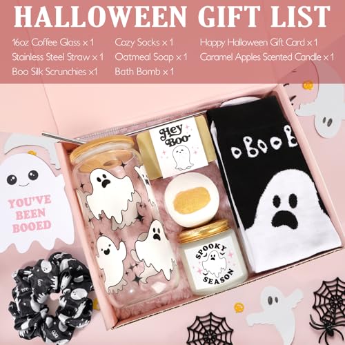 Pink Halloween Gift Box for Women – 7-Piece “Spooky Season” Gift Set with Ghost Cup, Candle, Socks, Bath Bomb & Greeting Card