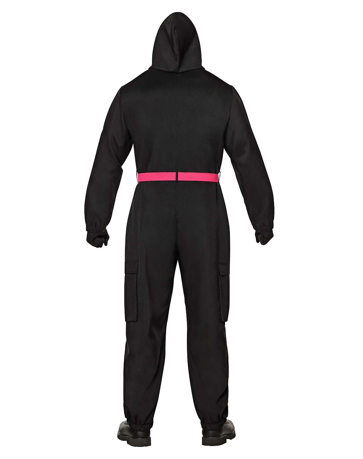 Squid Game Guard Costume for Adults – Official Black Hooded Jumpsuit with Mask, Belt & Gloves