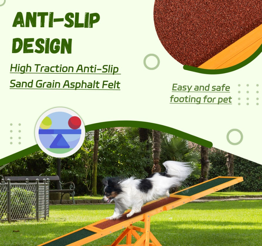 Wooden Dog Agility Seesaw – 71" Weather-Resistant Training & Exercise Equipment for Dogs, Outdoor Natural Wood Balance Board