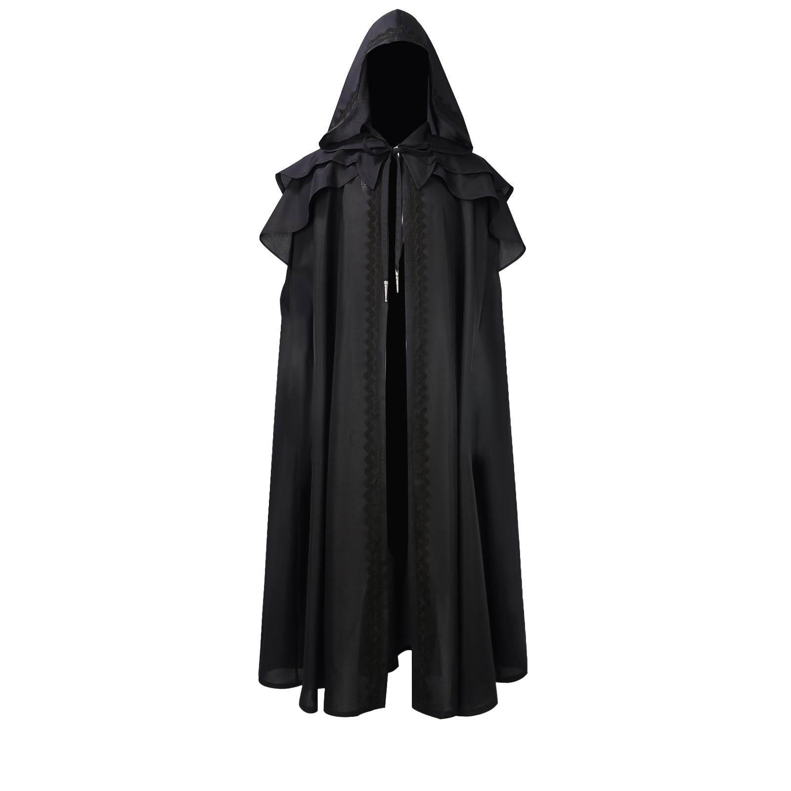 Medieval Black Hooded Cloak – Long Gothic Cape with Enlarged Hood for Halloween & Cosplay ⚔️🖤