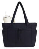Wandering Nature Puffer Tote Bag with 40oz Tumbler Holder – Lightweight Laptop Tote with Trolley Sleeve (Black)