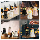 Ceramic Ghost Halloween Décor Set – 3-Piece Light Yellow Ghost Figurines with Witch Hats & Tea Lights
