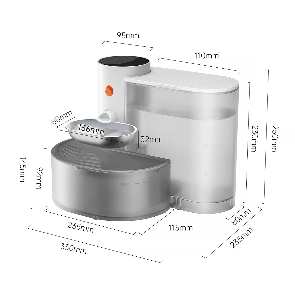 Stainless Steel Smart Pet Water Fountain 3.5L – Filter-Free Wastewater Separation System (White)
