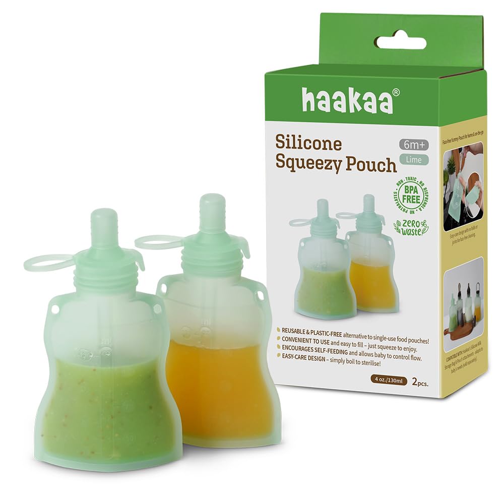 Reusable Silicone Baby Food Pouch 4.5oz – Leakproof Snack & Smoothie Squeeze Pouch for Yogurt, Purees & Travel Feeding