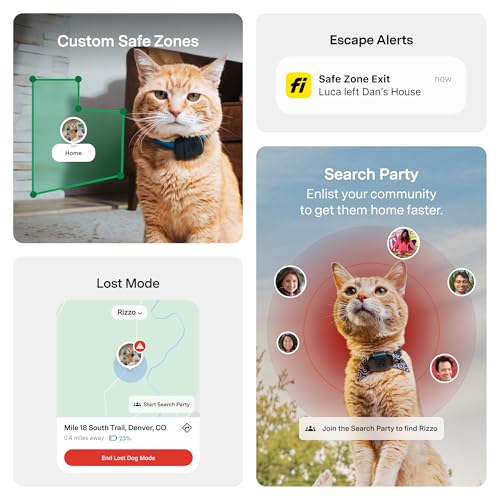 Fi Mini GPS Tracker for Cats LTE Real-Time Tracking Waterproof Smart Collar Attachment with Escape Alerts