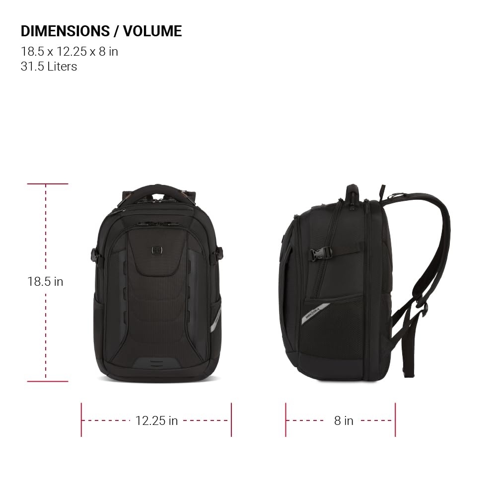 SwissGear Travel Tech Pro Laptop Backpack ScanSmart TSA-Friendly with Organizer Pockets for 16 Inch Laptop
