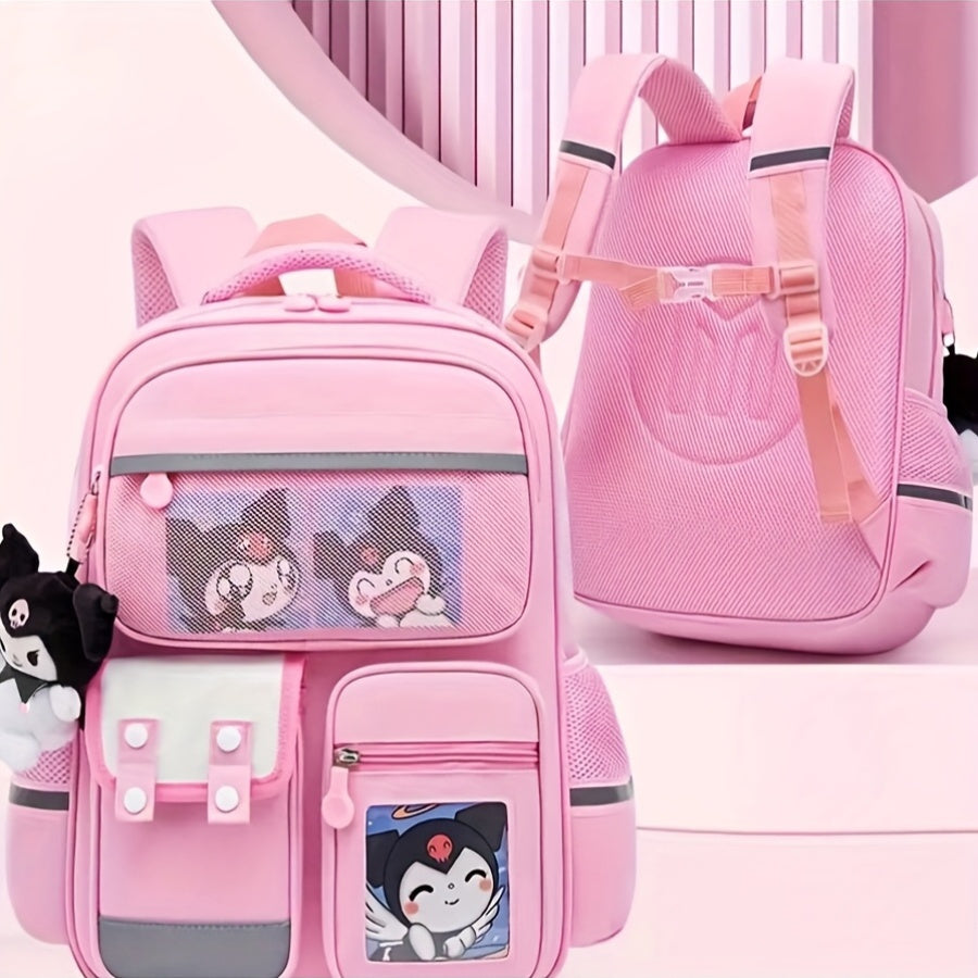Kuromi Lightweight Backpack – Multi-Compartment Student Organizer with Adjustable Straps & Violet White Oxford Fabric Design