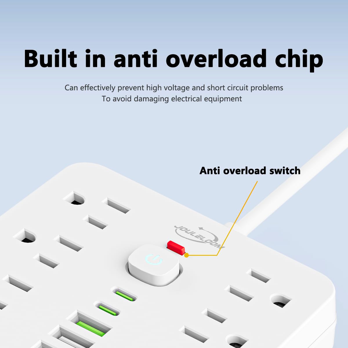 JouleLoom 17-in-1 Surge Protector Power Strip with 11 AC Outlets & USB-C Ports – Compact Flat Plug Extension Cord White