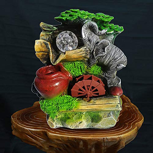 Mini LED Crystal Ball Tabletop Fountain with Elephant & Waterwheel – Decorative Indoor Zen Water Feature