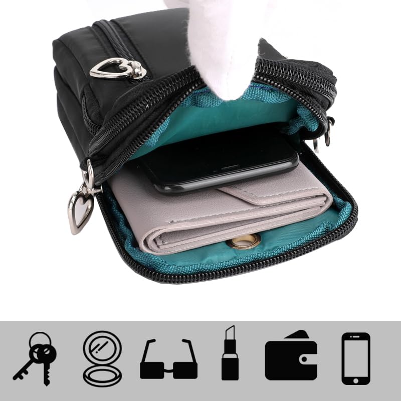 JANKS Small Nylon Crossbody Phone Bag for Women – Lightweight Mini Cell Phone Purse with Adjustable Strap (Black)
