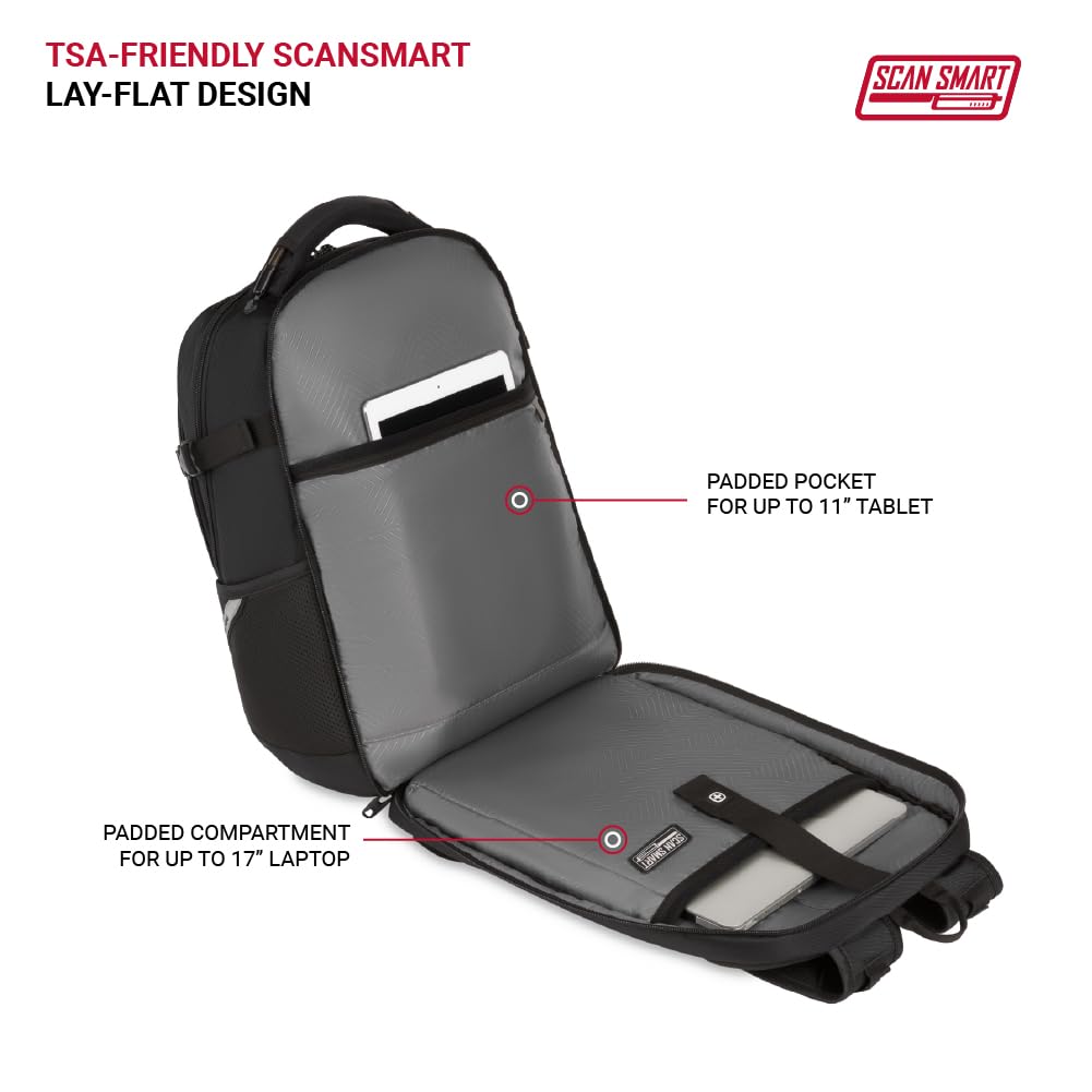 SwissGear Travel Tech Pro Laptop Backpack ScanSmart TSA-Friendly with Organizer Pockets for 16 Inch Laptop