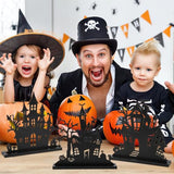Haunted House Wooden Table Decor – 3Pcs Tiered Tray Halloween Centerpieces with Double-Sided Design (Black, Vintage Style)