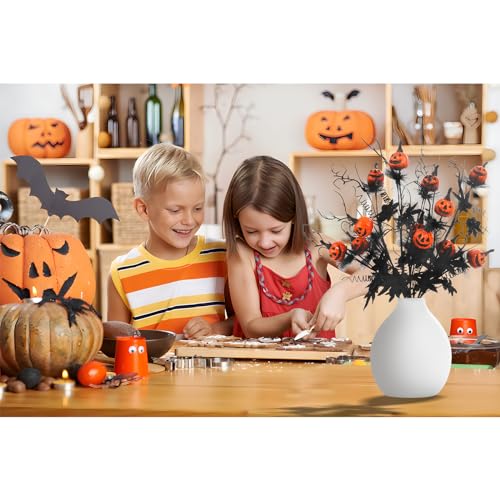 Artificial Pumpkin & Maple Leaf Stems – 5-Piece Halloween Floral Decoration Set (Black/Orange, 19.5”)
