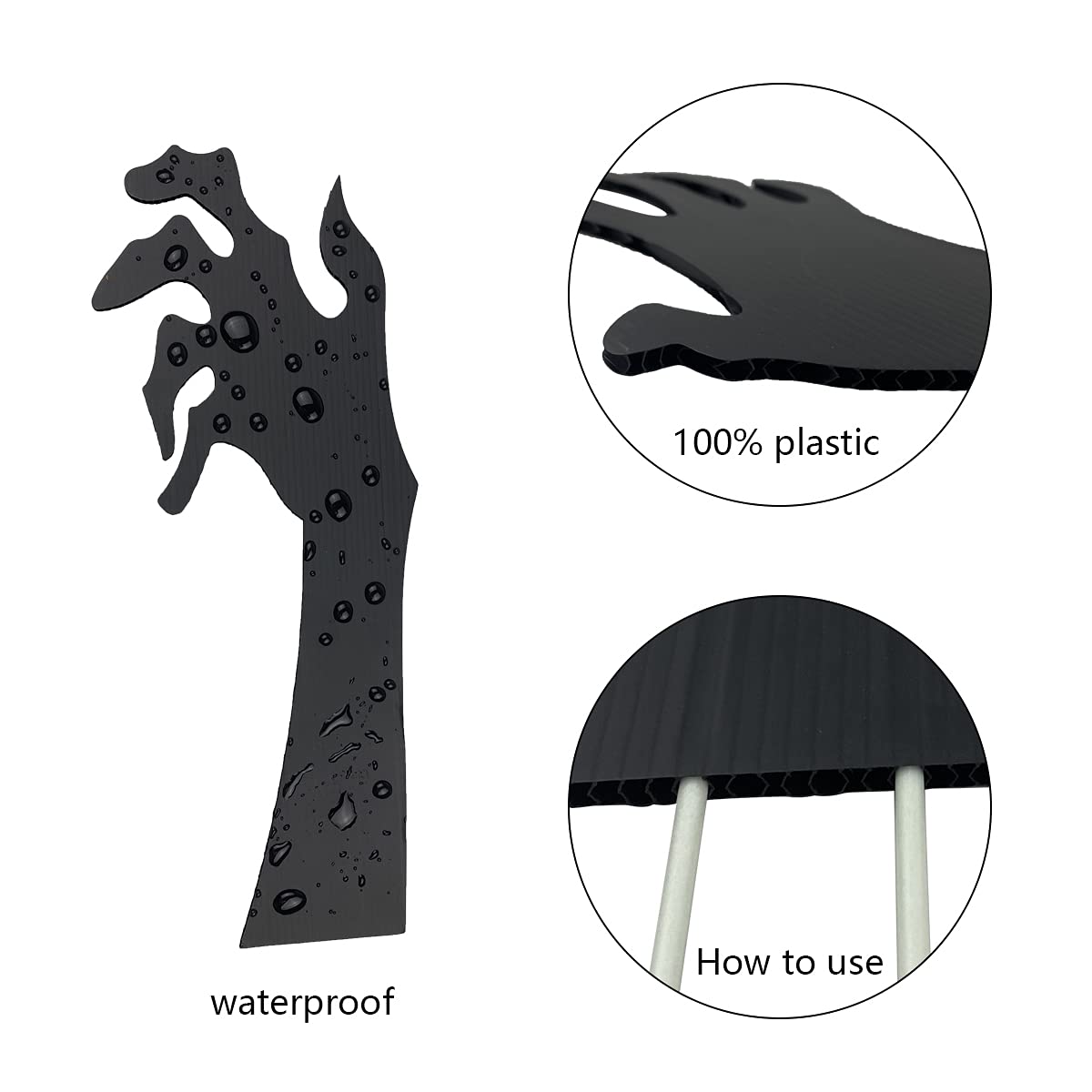 Halloween Black Hand Yard Signs – 5 Pack Durable Plastic Outdoor Decorations with Metal Stakes (15.7 Inches, Black)
