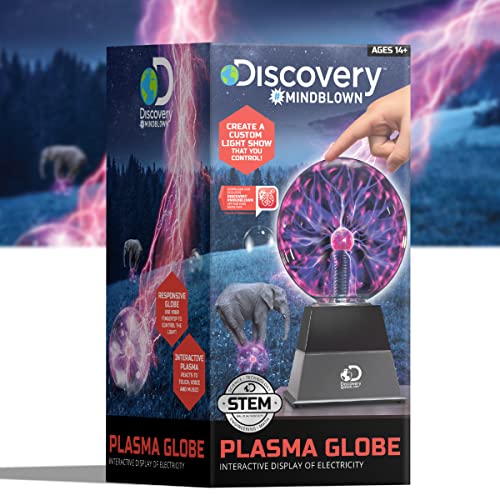 Discovery Plasma Globe Interactive Lightning Lamp – Touch & Sound Reactive Electric Plasma Ball STEM Desk Decor Black