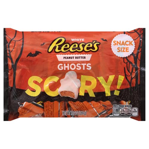 REESE’S White Creme Peanut Butter Ghosts – Snack Size Halloween Candy, 10.2 oz Bag