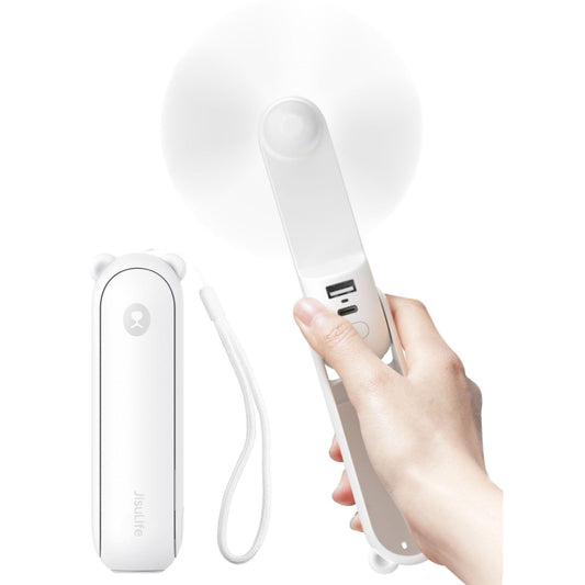 Foldable Portable Handheld Fan with Power Bank & Flashlight – Long Battery Mini Cooling Fan for Travel & Outdoor