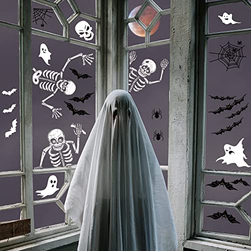 Double-Sided Halloween Window Clings – 8 Reusable PVC Sheets with Skeletons, Ghosts & Pumpkins