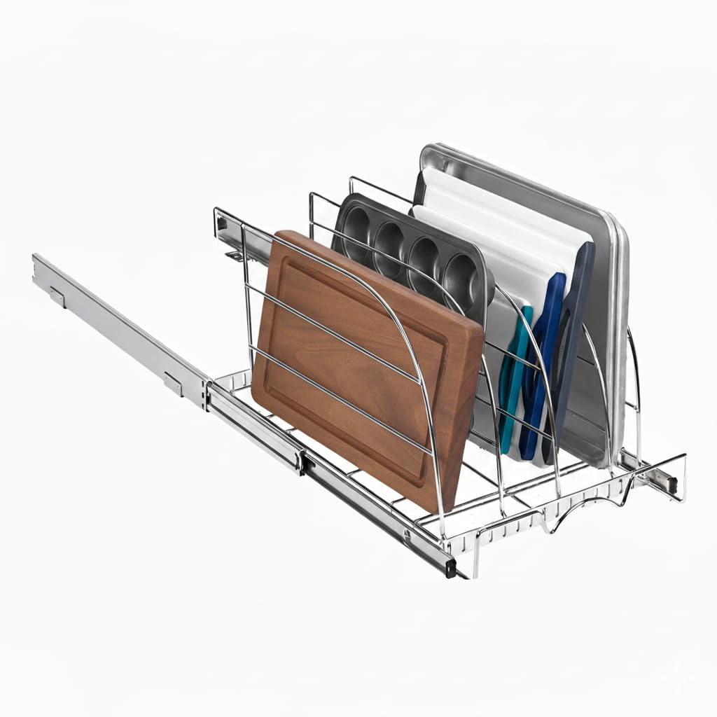Holdn’ Storage Pull-Out Bakeware Organizer – Adjustable Divider Rack for Narrow Kitchen Cabinets