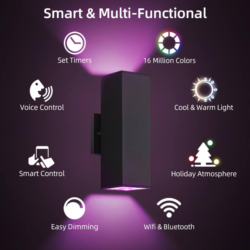Smart RGB Outdoor Wall Light – Festive Color Changing Up & Down Sconce with Alexa