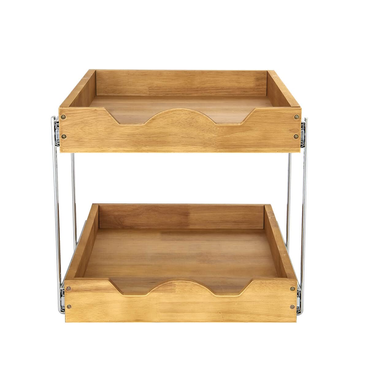 DINDON Oak Wood 2-Tier Pull-Out Cabinet Organizer – Dual-Level Slide-Out Storage Shelf for Kitchen Base Cabinets