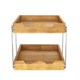 DINDON Oak Wood 2-Tier Pull-Out Cabinet Organizer – Dual-Level Slide-Out Storage Shelf for Kitchen Base Cabinets