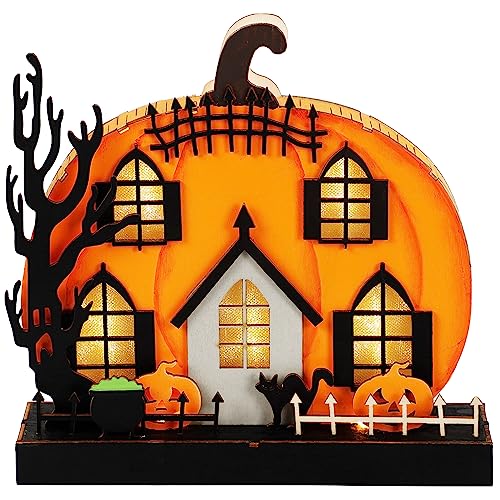 Lulu Home Light-Up Wooden Pumpkin House 🎃 Halloween Tabletop Décor with Ghosts, Cat & Witch Pot