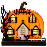 Lulu Home Light-Up Wooden Pumpkin House 🎃 Halloween Tabletop Décor with Ghosts, Cat & Witch Pot