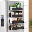 HuggieGems Magnetic Spice Rack Organizer (4-Pack) – Heavy-Duty Metal Fridge & Oven Storage, Adjustable Design (Black)