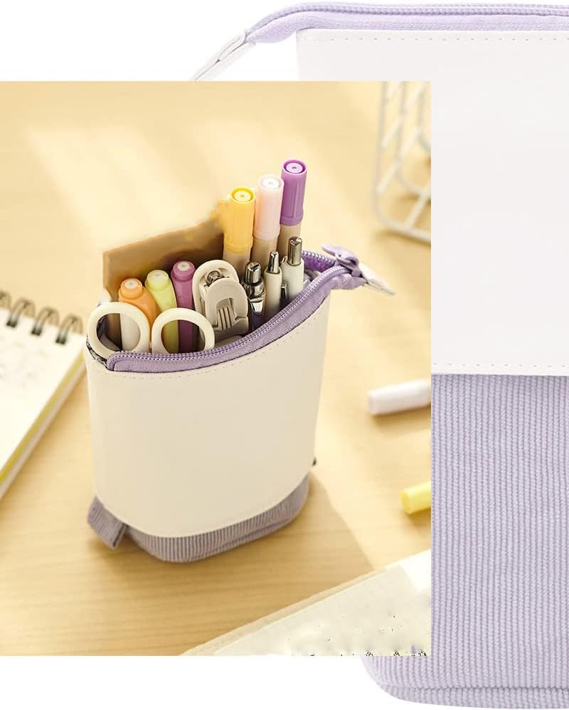 Blue Retractable Corduroy Pencil Case and Pen Holder