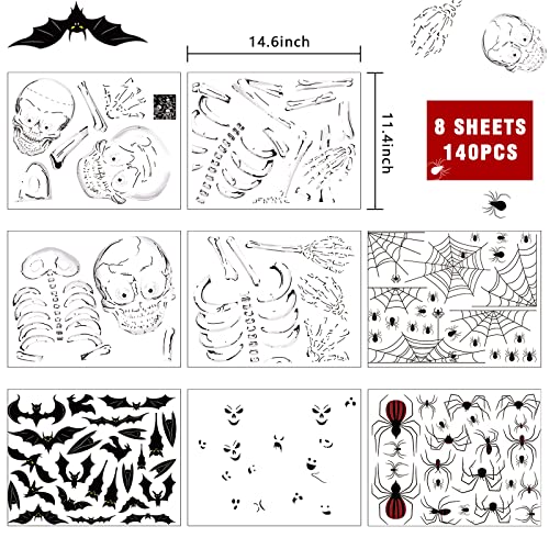 Double-Sided Halloween Window Clings – 8 Reusable PVC Sheets with Skeletons, Ghosts & Pumpkins