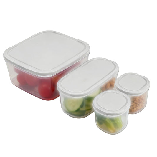 4-Piece Nesting Food Storage Containers Set – Space-Saving Airtight BPA-Free Containers (White Lid / Clear Body)