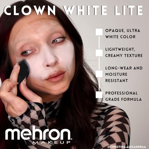 Mehron Clown White Lite – Professional Ultra-White Cream Makeup for Clowns, Mimes & Performers