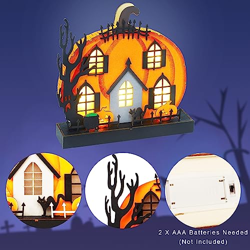 Lulu Home Light-Up Wooden Pumpkin House 🎃 Halloween Tabletop Décor with Ghosts, Cat & Witch Pot