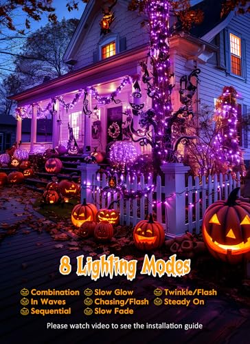 Purple Solar String Lights – 240 LED Outdoor Halloween Fairy Lights for Yard, Garden & Patio Decor (19.6 ft)