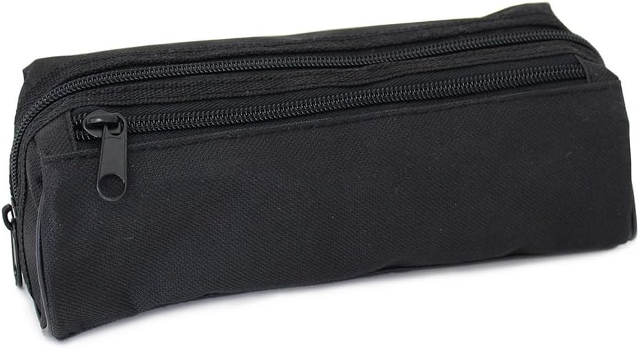 Black Large-Capacity Double-Zip Pencil Case