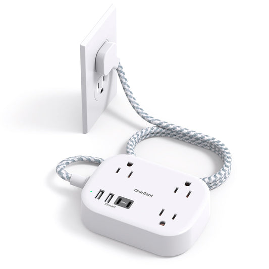 One Beat Cruise Power Strip with USB-C – Flat Plug Extension Cord, 3 Outlets & 4 USB Ports (2025)