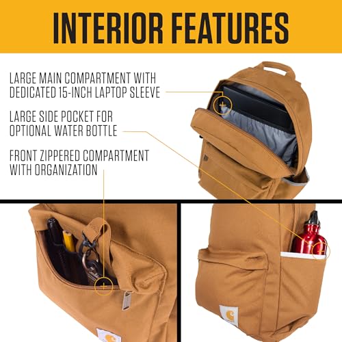 Carhartt 21L Classic Laptop Backpack – Water-Resistant Everyday Pack with 15″ Laptop Sleeve (Black)