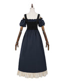 Blue 3-Piece Renaissance Pirate Costume Set – Medieval Steampunk Dress with Corset Vest & High-Low Skirt