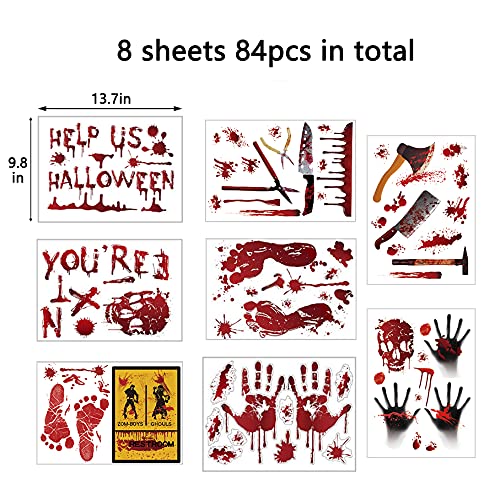 Bloody Handprint & Footprint Halloween Window Stickers – 84PCS Creepy Bathroom & Wall Decals (Color01, Reusable PVC)