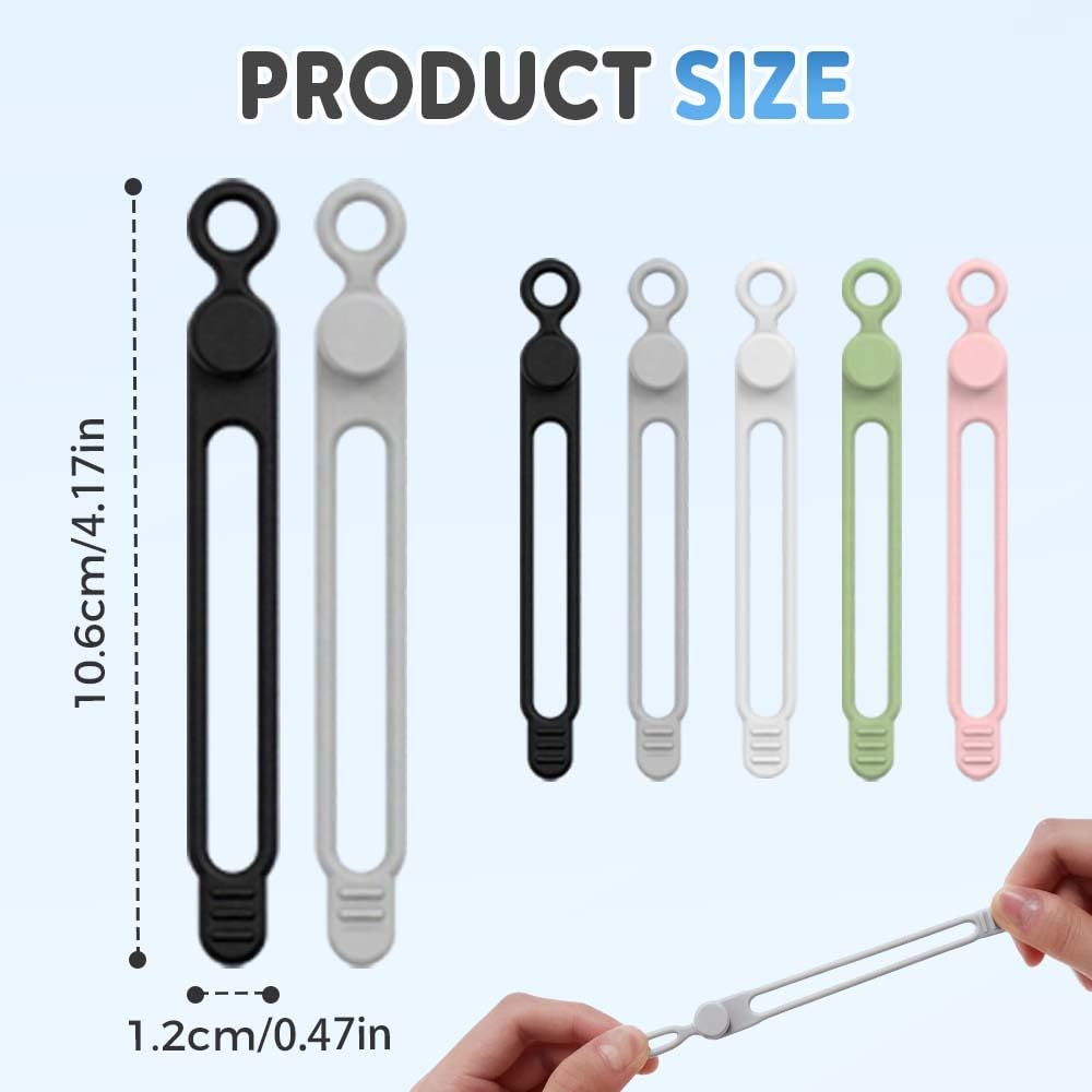 Reusable Silicone Cable Organizer Ties – Colorful 5-Pack Cord Management for Home, Office & Travel