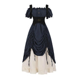 Blue 3-Piece Renaissance Pirate Costume Set – Medieval Steampunk Dress with Corset Vest & High-Low Skirt