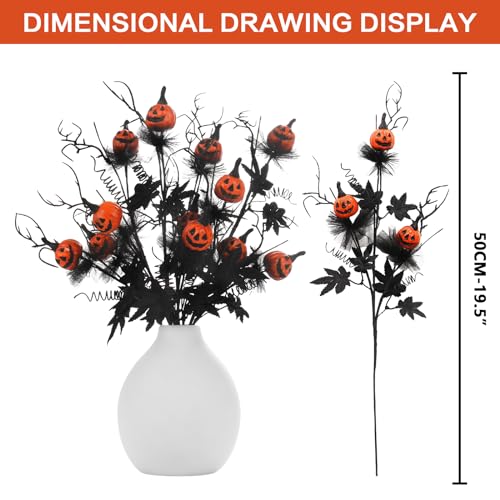 Artificial Pumpkin & Maple Leaf Stems – 5-Piece Halloween Floral Decoration Set (Black/Orange, 19.5”)